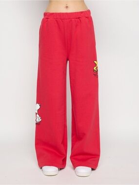 NWT Peanuts Samii Ryan Snoopy & Woodstock Red Wide Leg Graphic Sweatpants